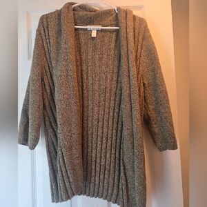 Dress Barn Open-Front Ribbed Knit Cardigan Sweater - Brown/Multi